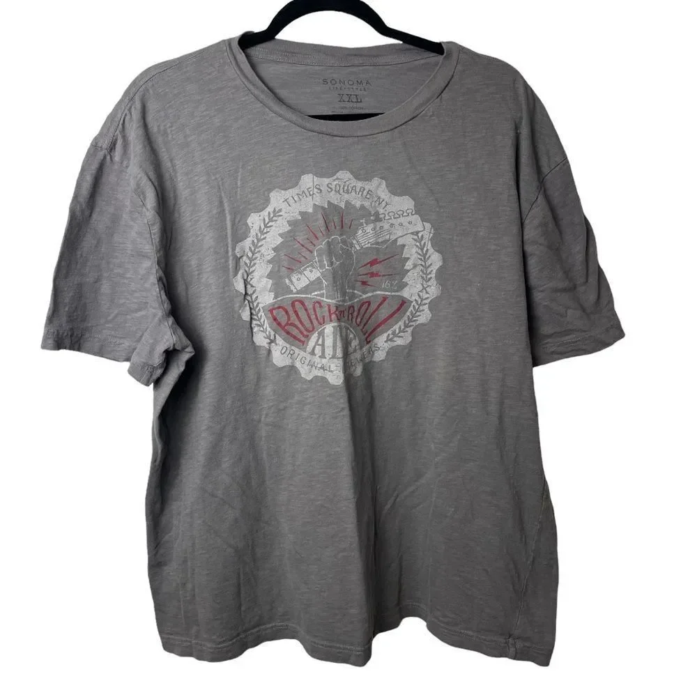 Sonoma Solid Gray Times Square NY Rock N’ Roll 100% Cotton Tee Shirt size XXL